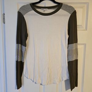 Women's White and Olive Long Sleeve Raglan Top